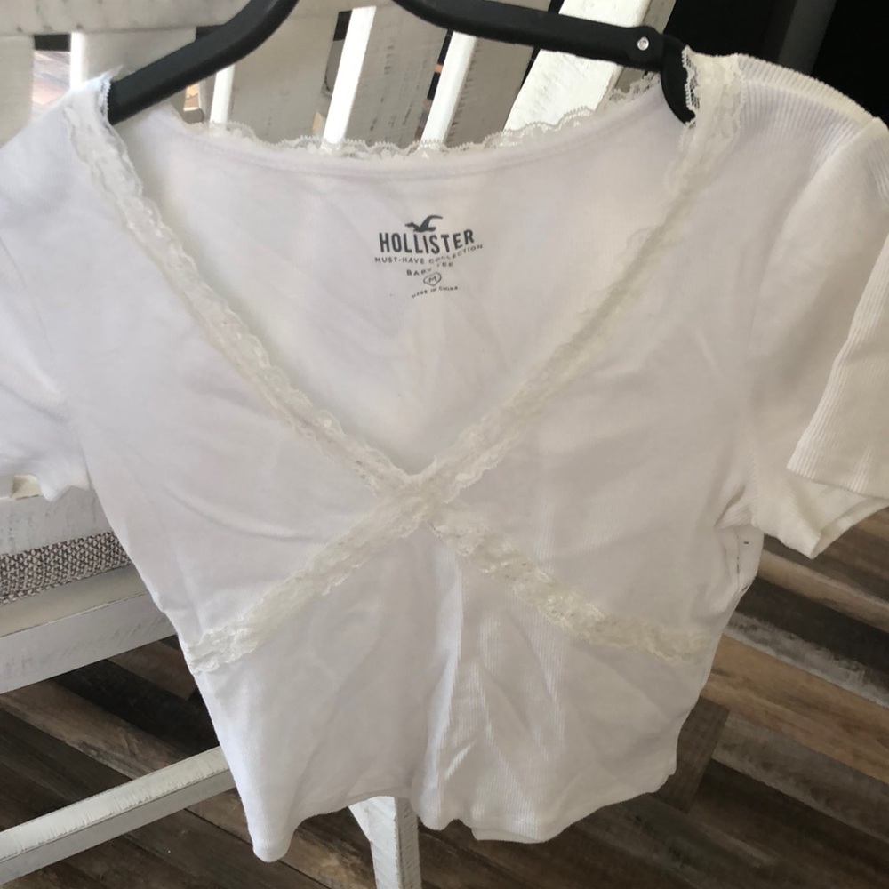 Hollister White Lace Trim Top